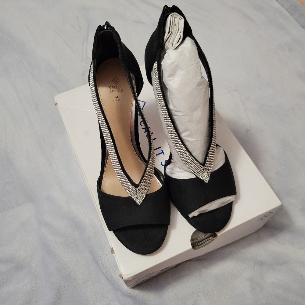 Viaria Sandal Stilletto Heels Black Rhinestones CALL IT SPRING - Picture 11 of 12